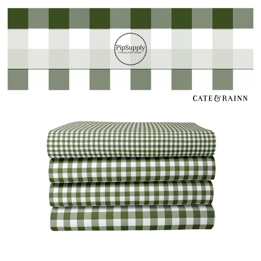 Green and white plaid fabric stack