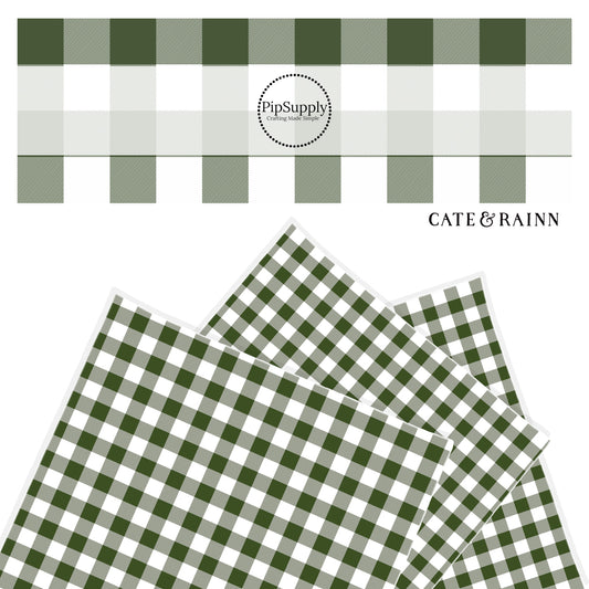 cream and dark green christmas plaid faux leather sheet