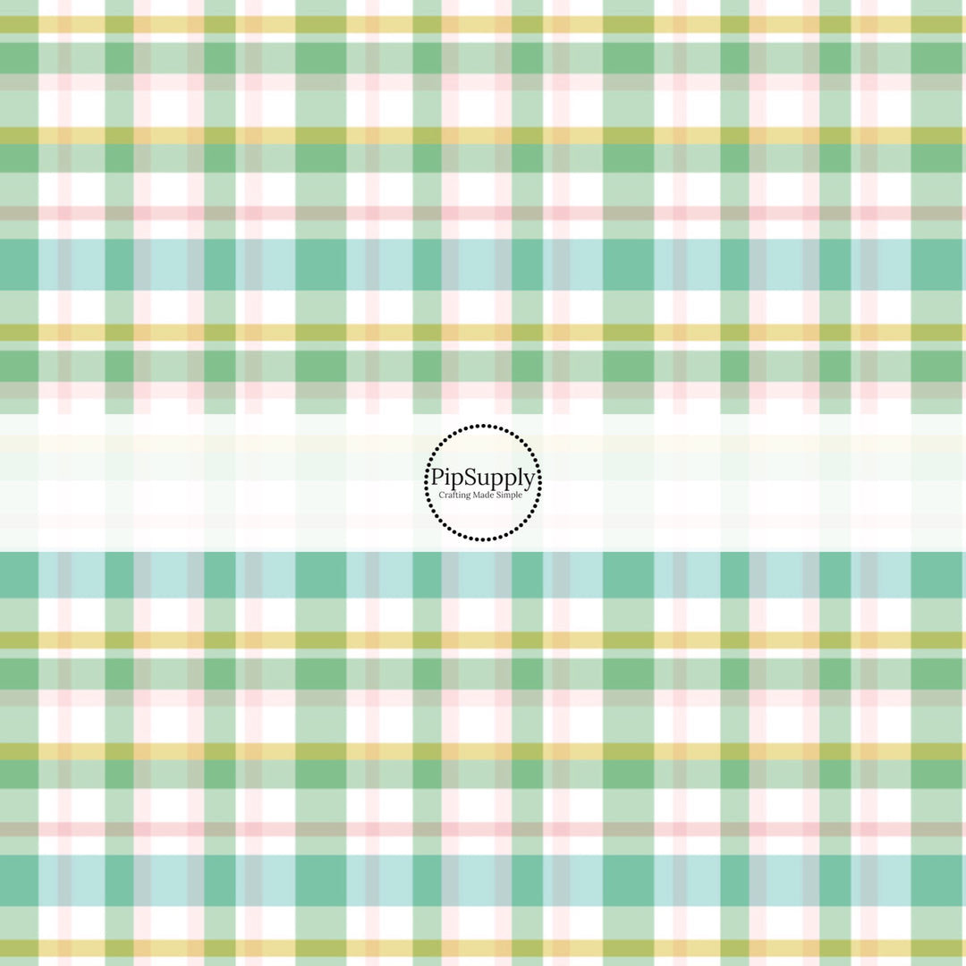 Pink and green plaid print fabric by the yard - Spring Easter Fabric  Tartan Gingham 