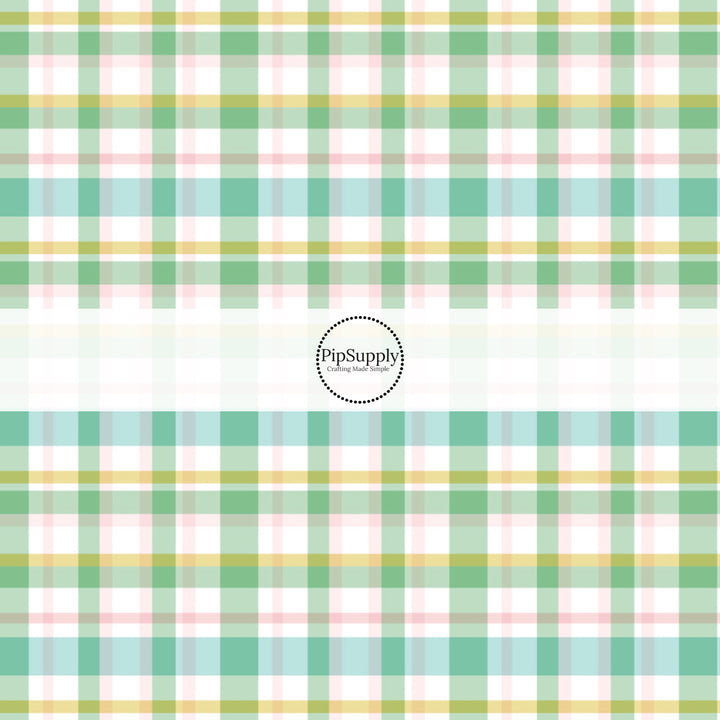 Pink and green plaid print fabric by the yard - Spring Easter Fabric  Tartan Gingham 