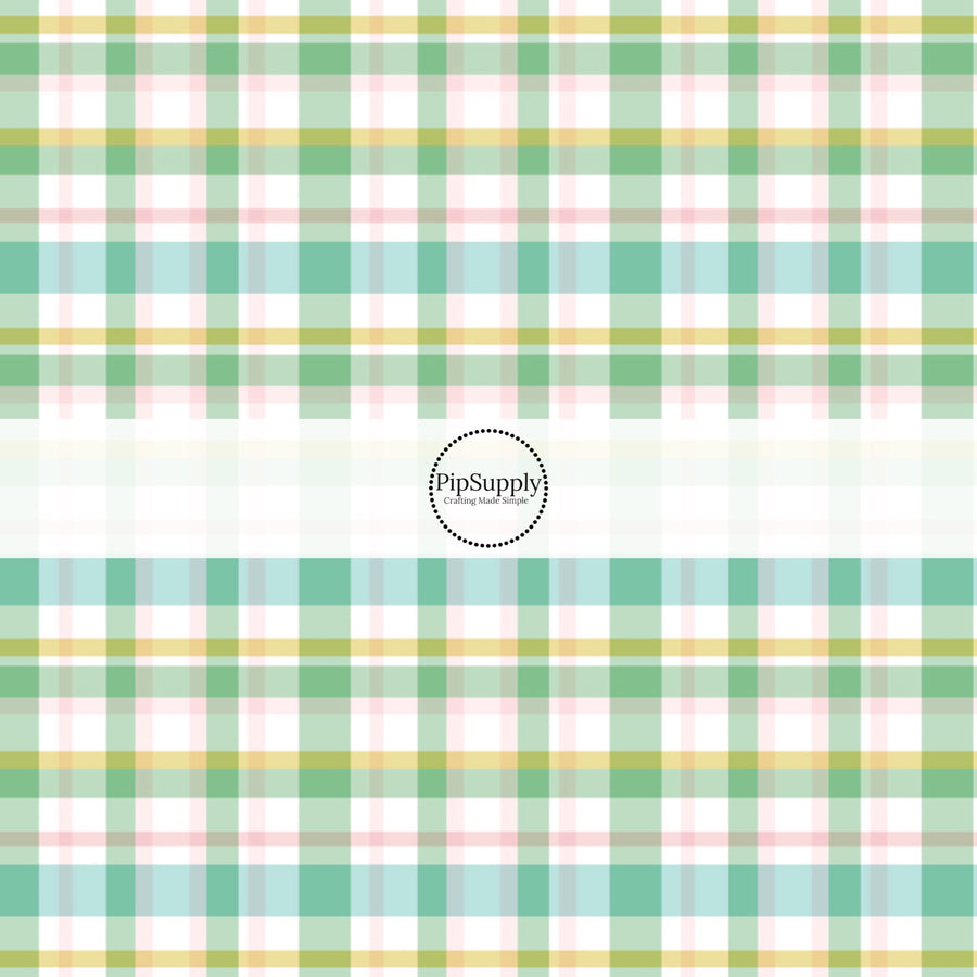 Pink and green plaid print fabric by the yard - Spring Easter Fabric  Tartan Gingham 