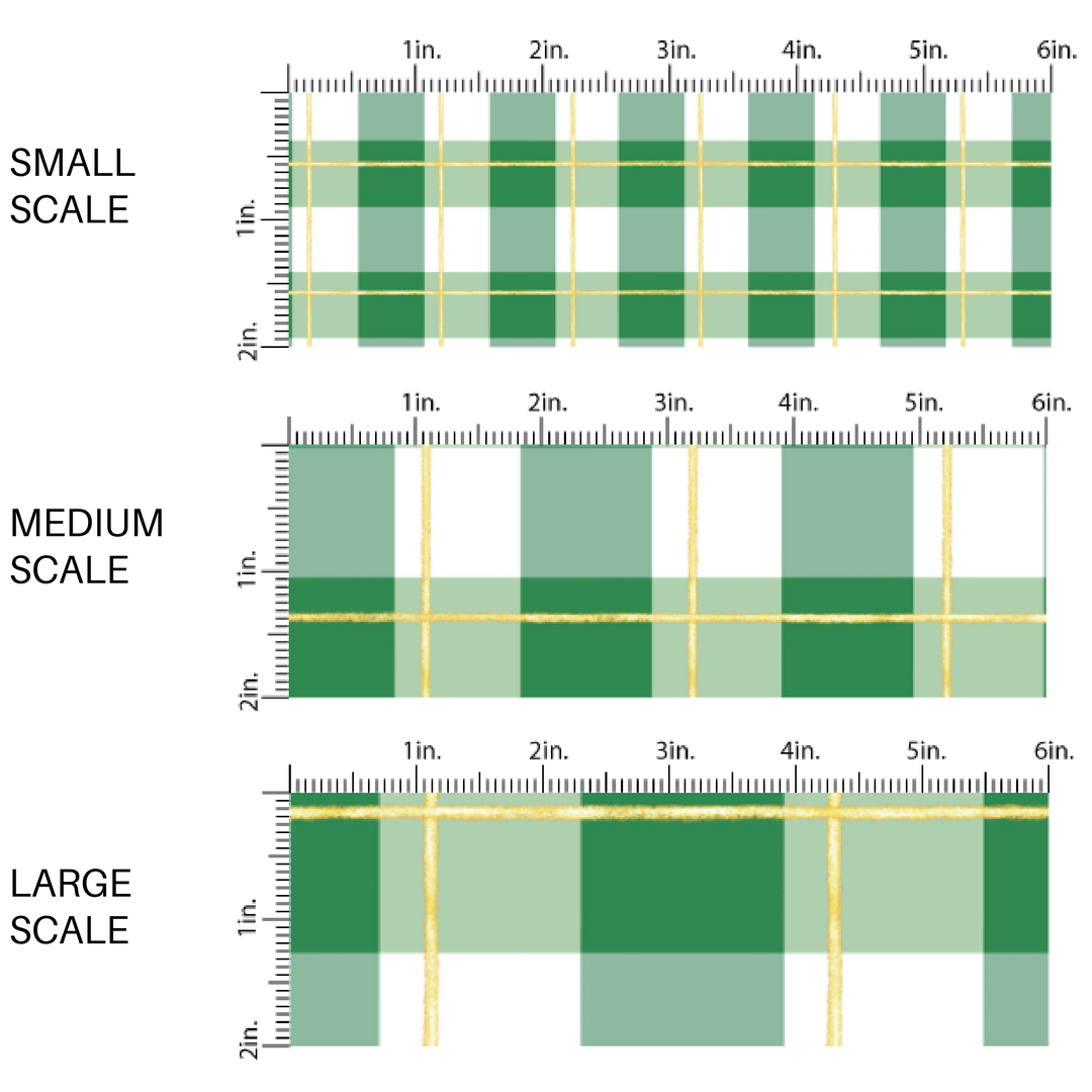 Scaled fabric by the yard image guide with white and green plaid with gold accents