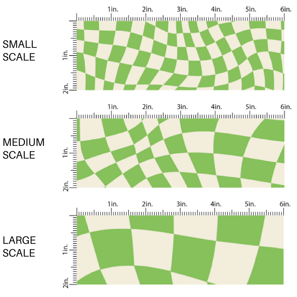 Green and cream scaled fabric by the yard with a checker print