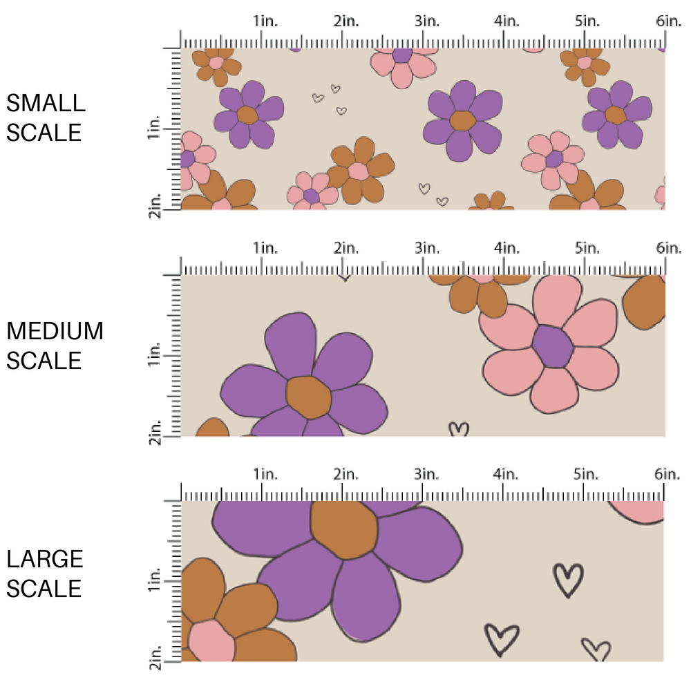 Cream colored fabric image guide with pink, purple, and brown flowers.