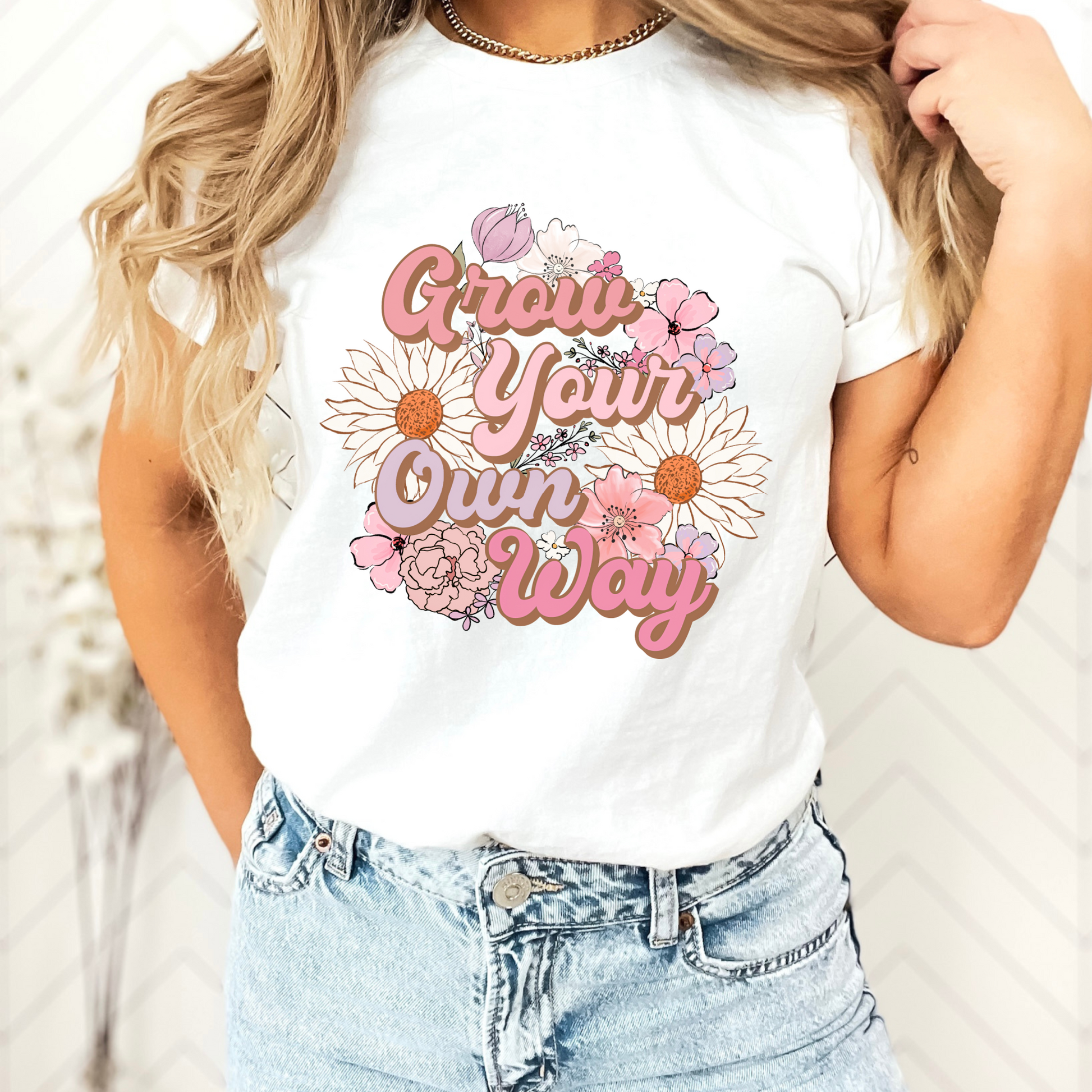 Pink and purple floral "Grown Your Own Way" Iron On Heat Transfer