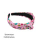 Christmas design multi colored pink headband with snowmen and trees