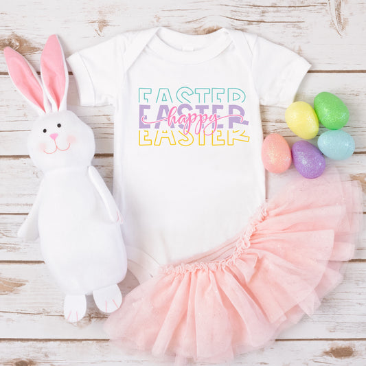 Teal, purple, yellow, and pink "Happy Easter" Iron On Heat Transfer - Pastel Easter Sublimation Transfer 