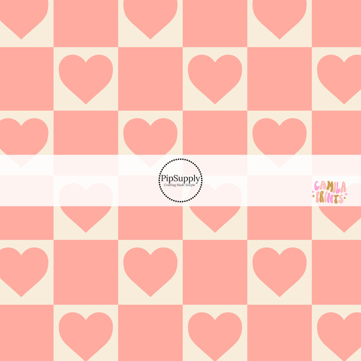 Pink hearts on cream tiles with pink checker bow strips