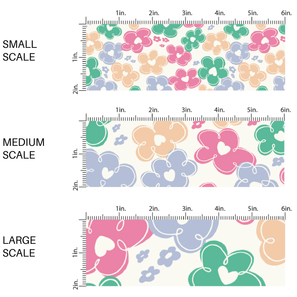 Animated floral designs with blue, beige, pink, and green flowers fabric by the yard scaled image 