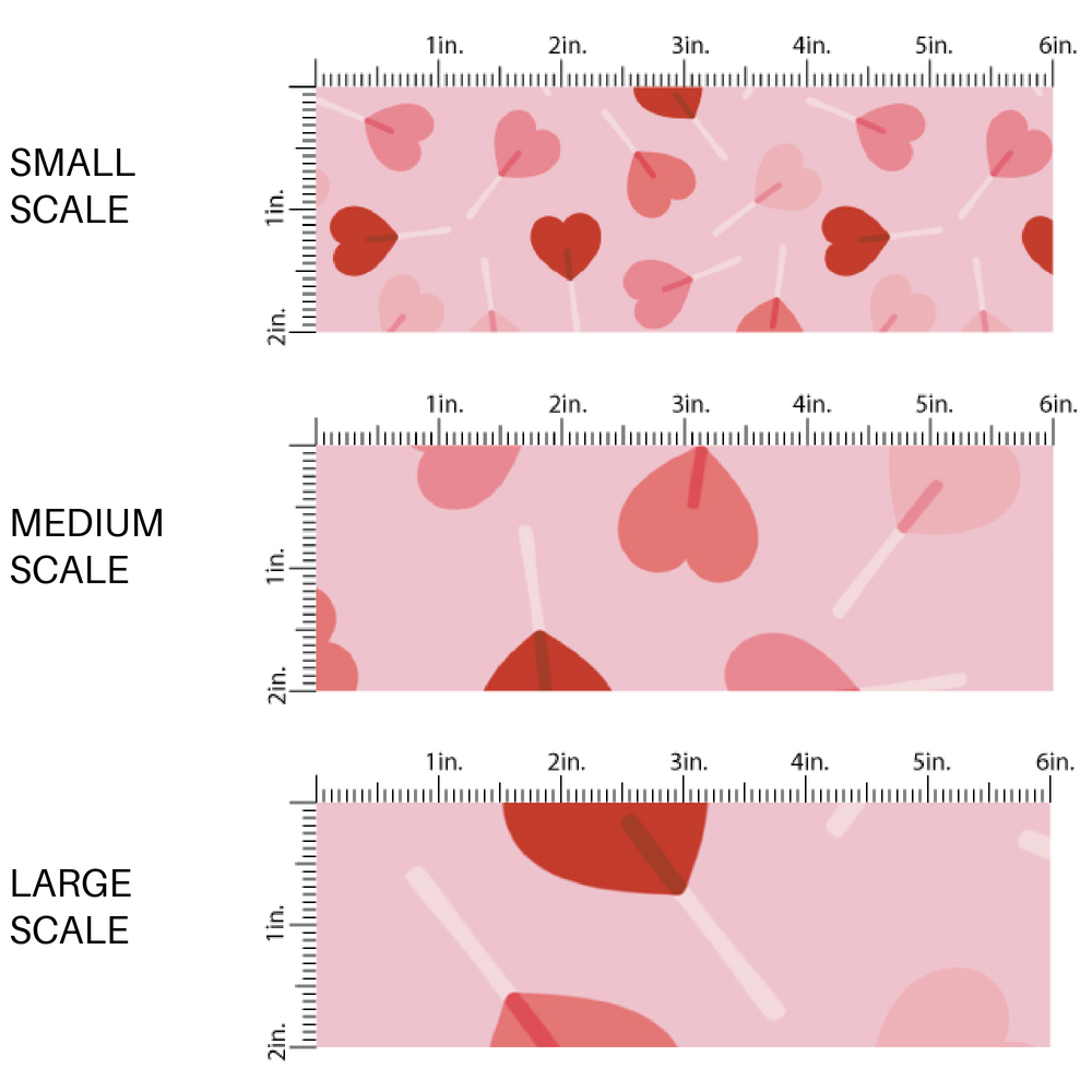 Pink Fabric swatch with heart shaped lollipops