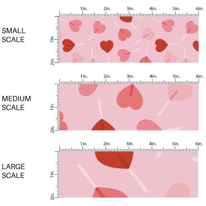 Pink Fabric swatch with heart shaped lollipops