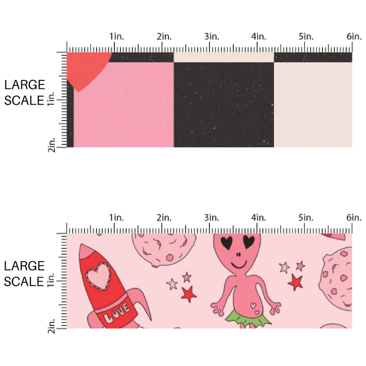 Fabric by the Yard for Valentine's Day - Alien Fabric Pink and Red Fabric - Large Scale 