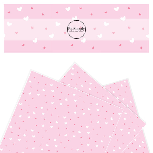 White hearts with tiny hearts on pink faux leather sheets