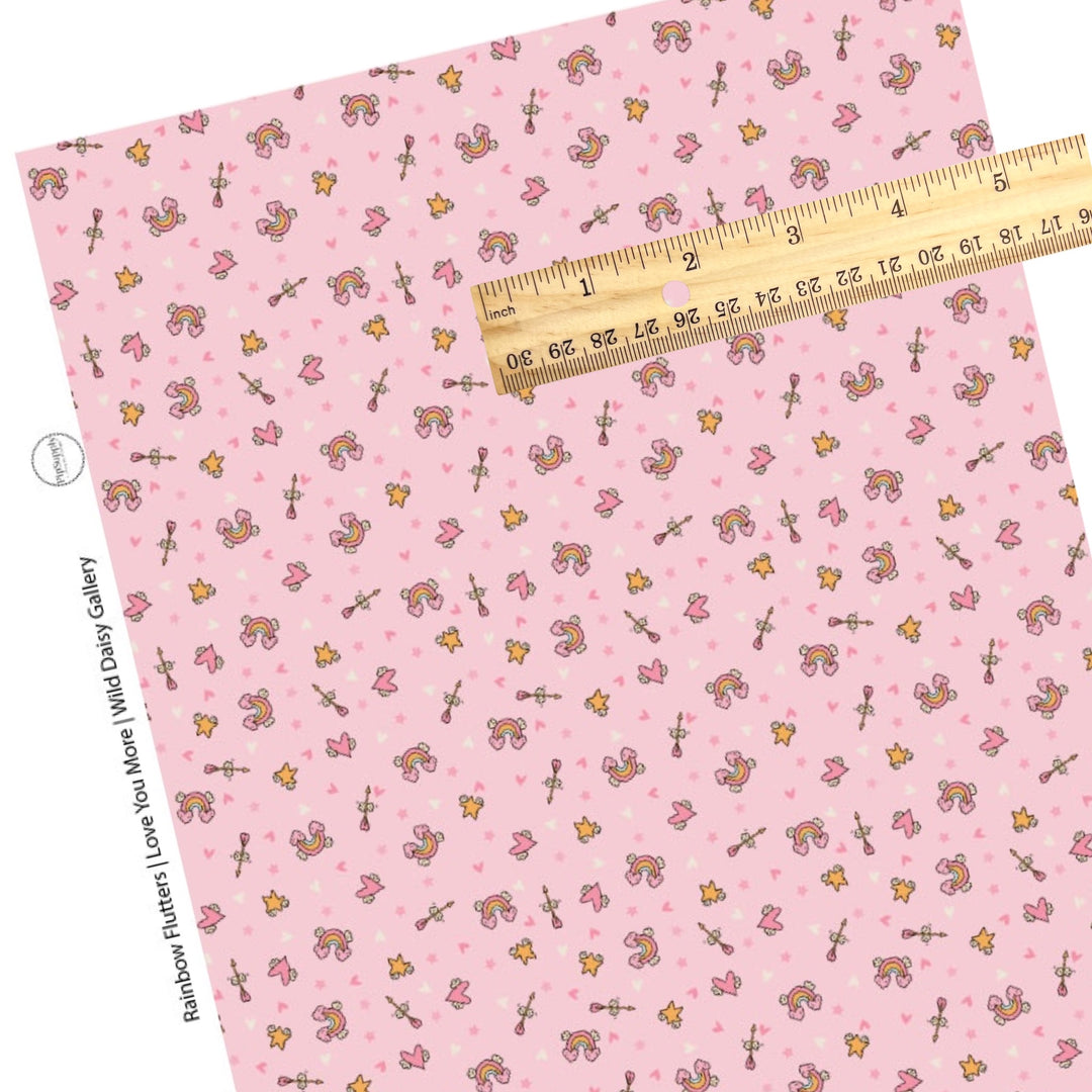 Pink hearts with rainbows and yellow stars faux leather sheets