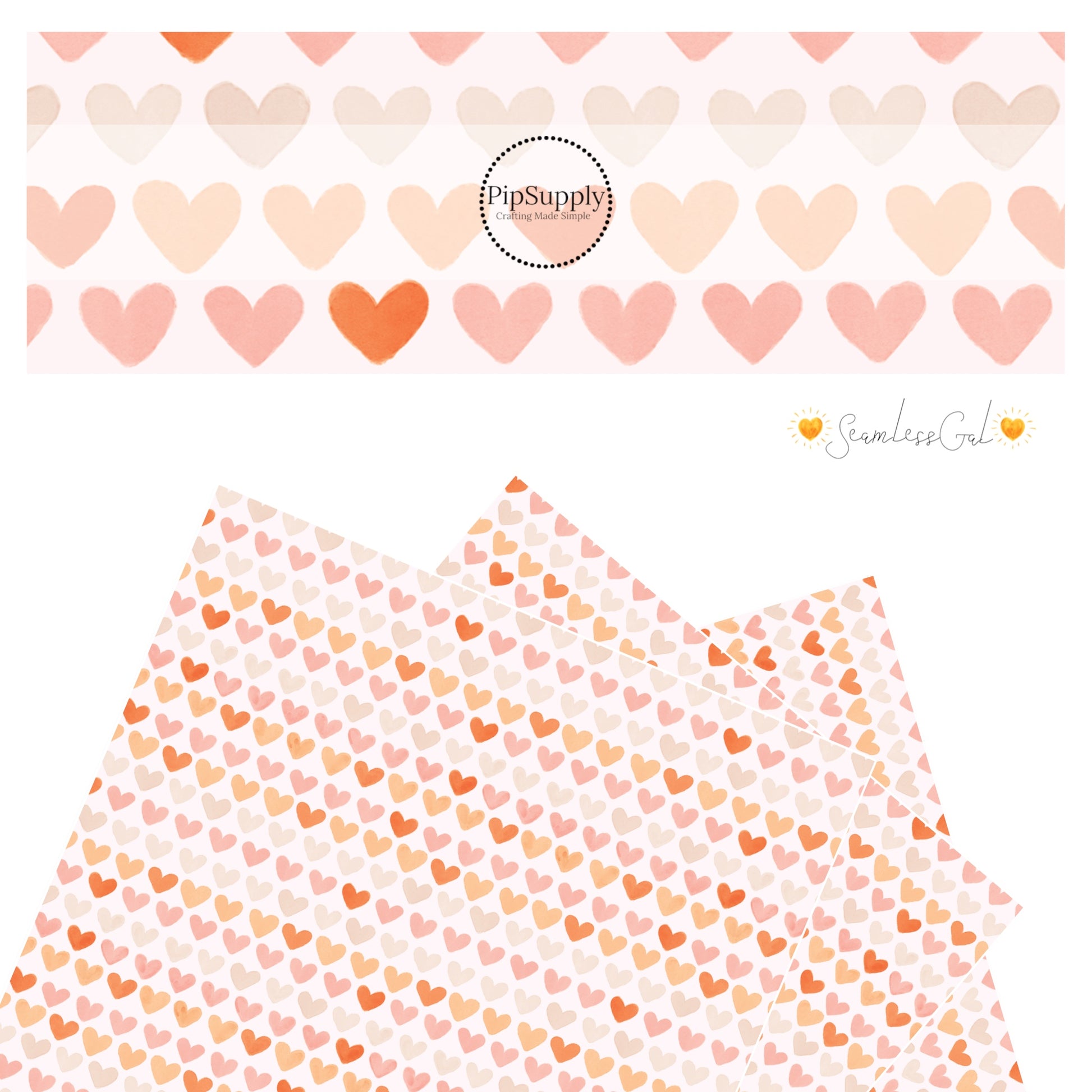 Painted pink and orange hearts on white faux leather