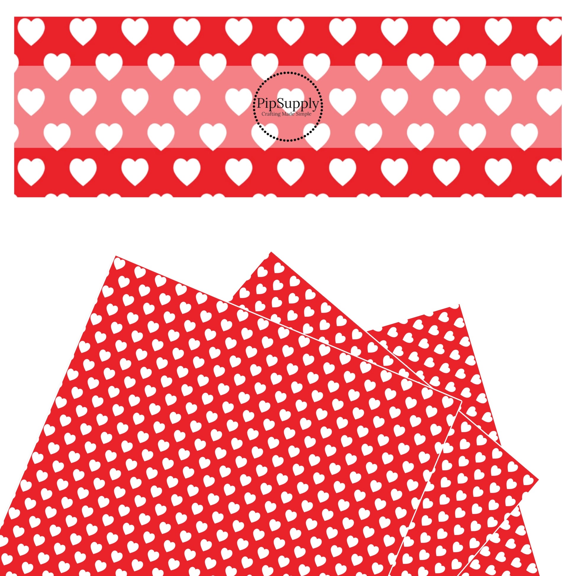 White hearts on a cherry red faux leather sheet