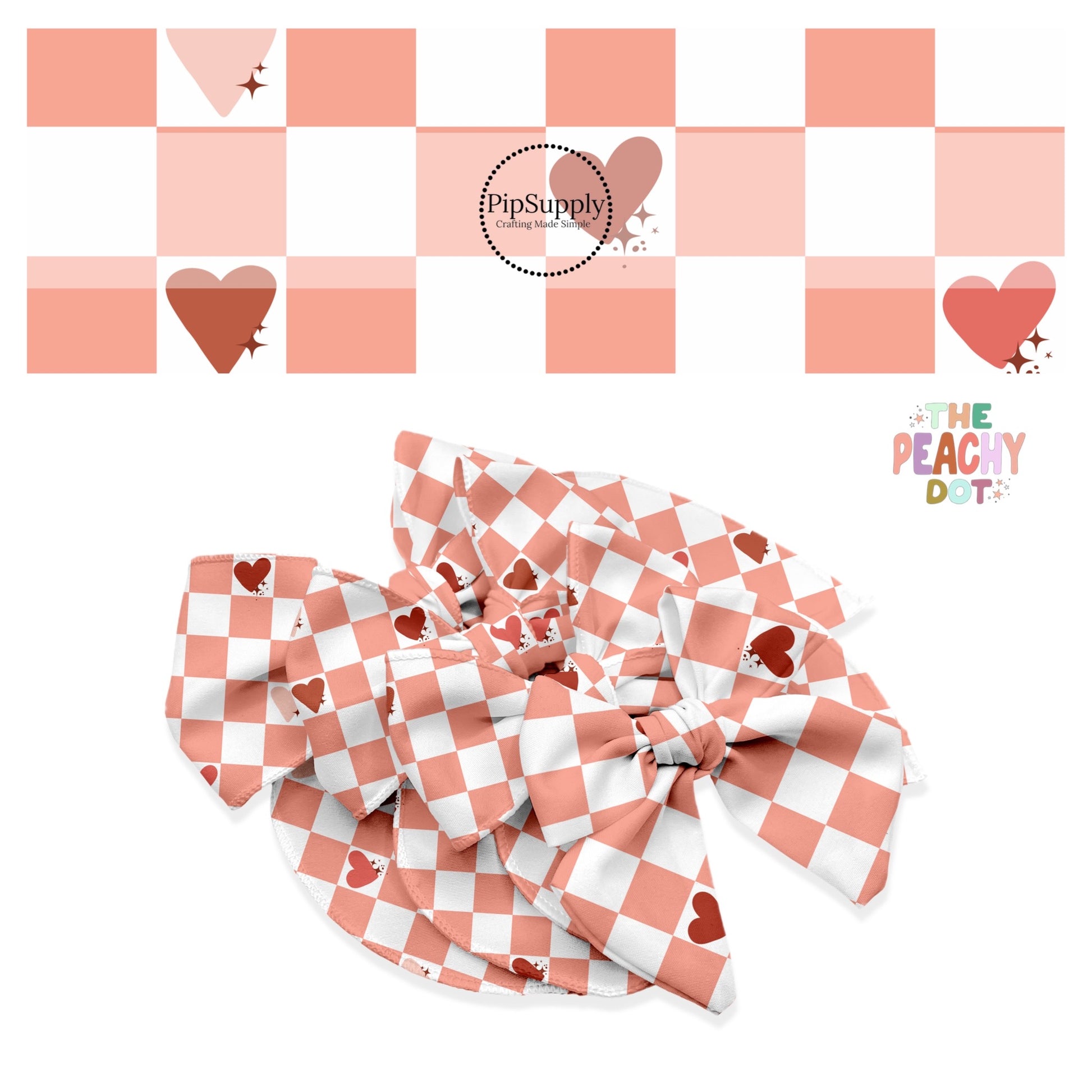 Pink and white tiles with red hearts bow strips
