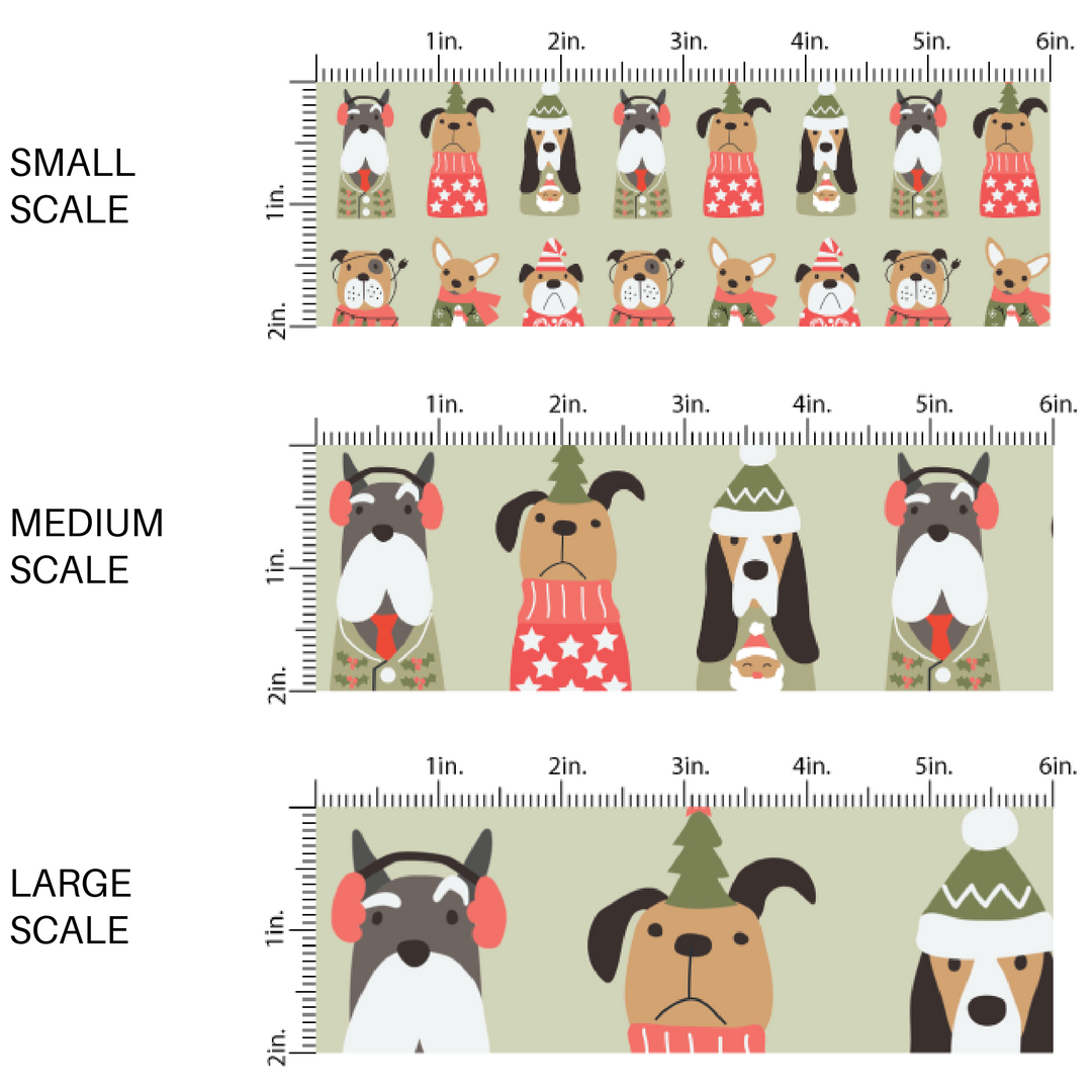 Christmas Fabric By The Yard | Holiday Pups Green | Olive Christmas