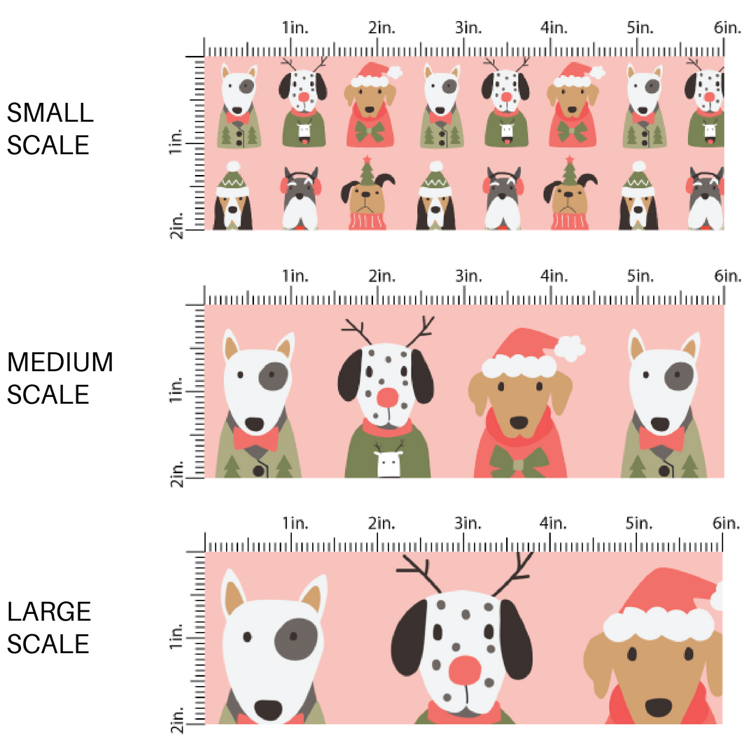 Christmas Fabric By The Yard | Holiday Pups Pink | Coral Christmas