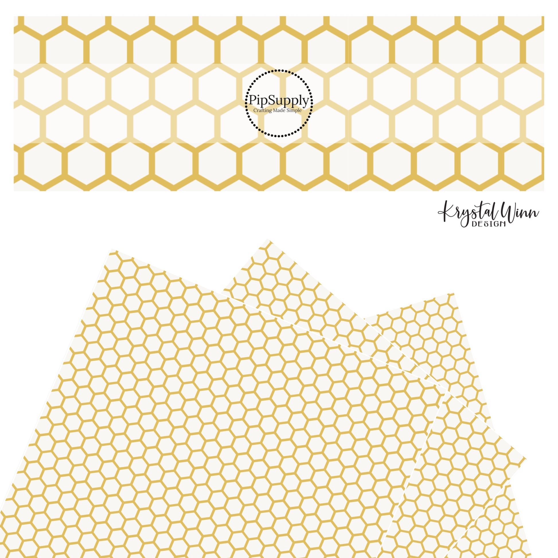 Gold outlined hexagons on a repeating cream faux leather sheet