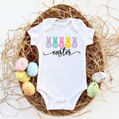 Pastel Bunny Tails "Hoppy Easter" Iron On heat transfer black font - Easter Sublimation - DTF 
