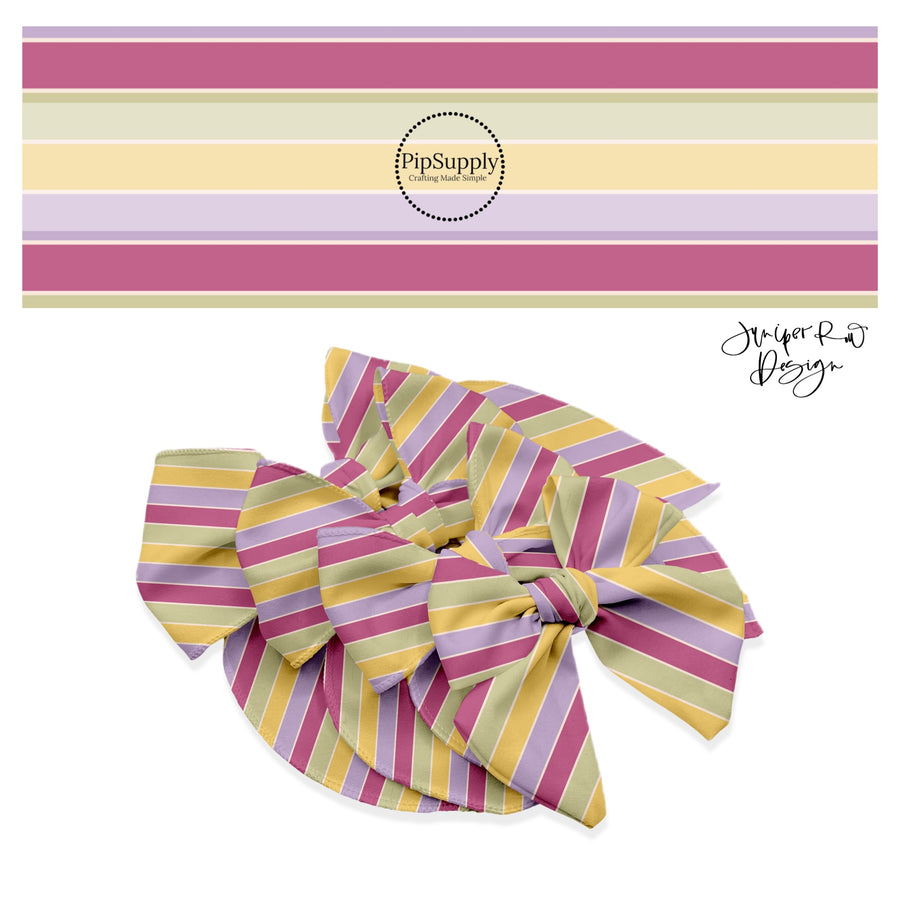 Mauve, purple, green, and yellow muted stripe bow strips