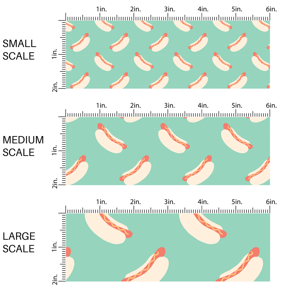 Mint green fabric by the yard scaled image guide with scattered hot dogs