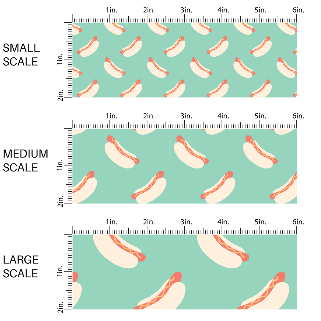 Mint green fabric by the yard scaled image guide with scattered hot dogs