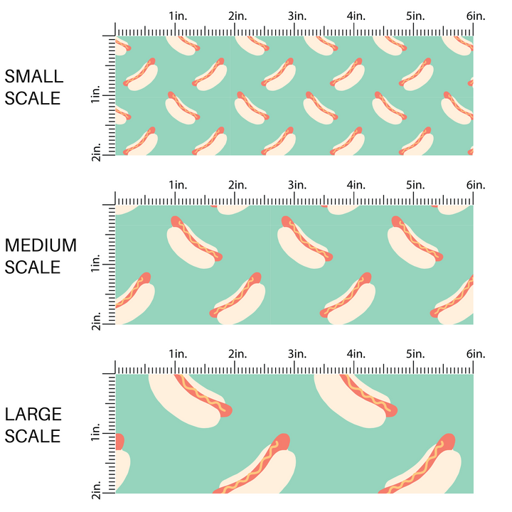 Mint green fabric by the yard scaled image guide with scattered hot dogs