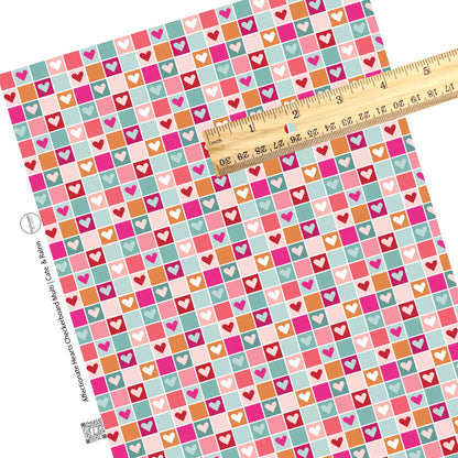 Pink, teal, blue, and orange tiles with matching heart faux leather sheet