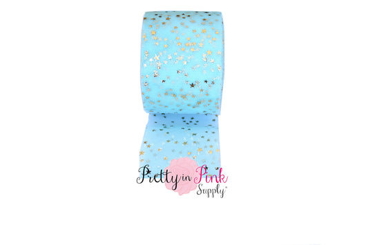 Baby Blue Gold Star Glitter Tulle - Pretty in Pink Supply