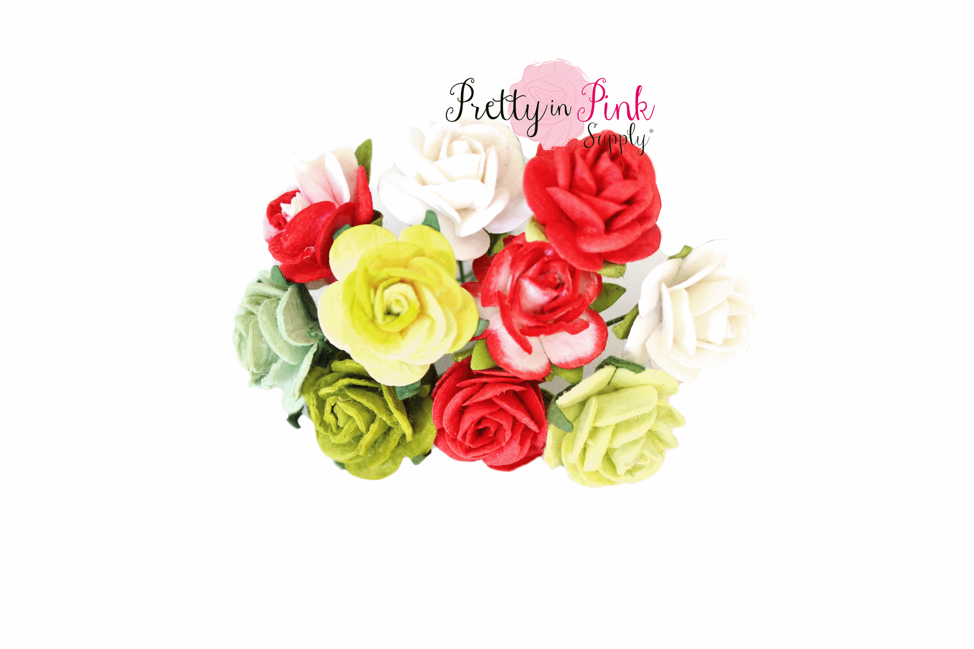3/4"  Christmas Mix Premium Paper Flowers - Pretty in Pink Supply