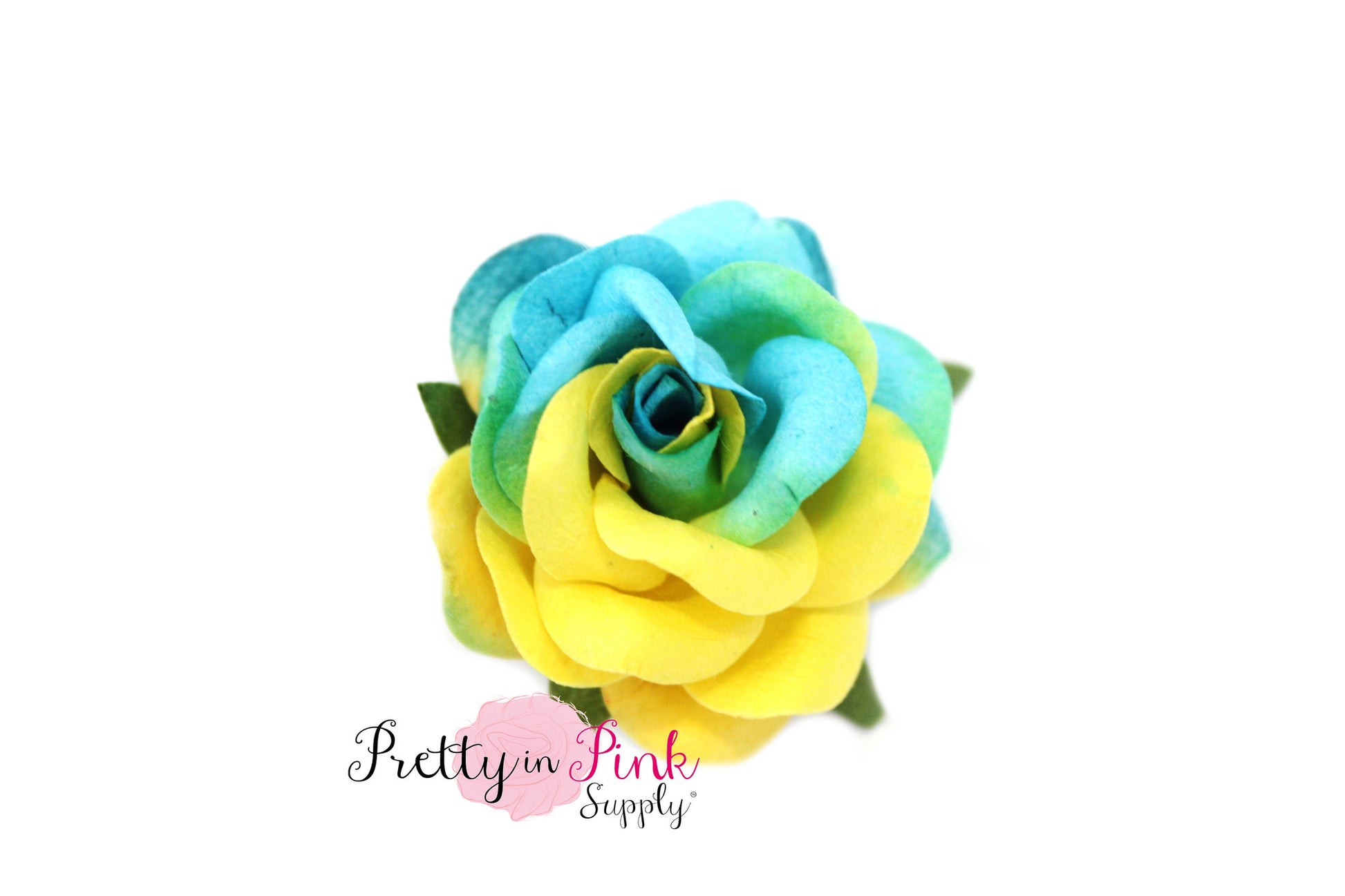 1.5" PREMIUM Yellow/Blue Paper Rose - Pretty in Pink Supply