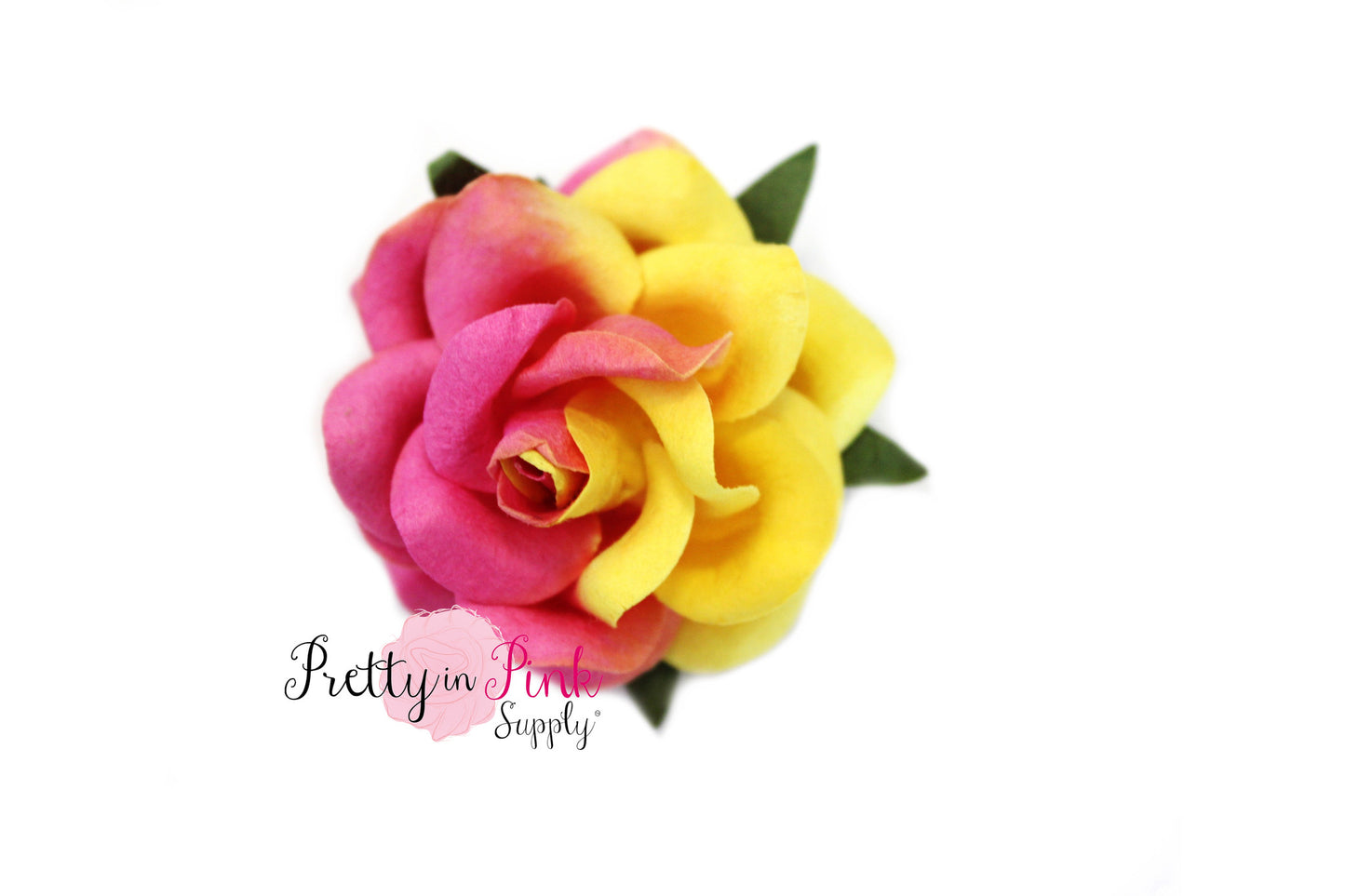 1.5" PREMIUM Yellow/Hot Pink Paper Rose - Pretty in Pink Supply