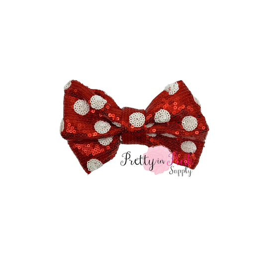 5" X-Large Red/ White Polka-Dot SEQUINS Bow - Pretty in Pink Supply