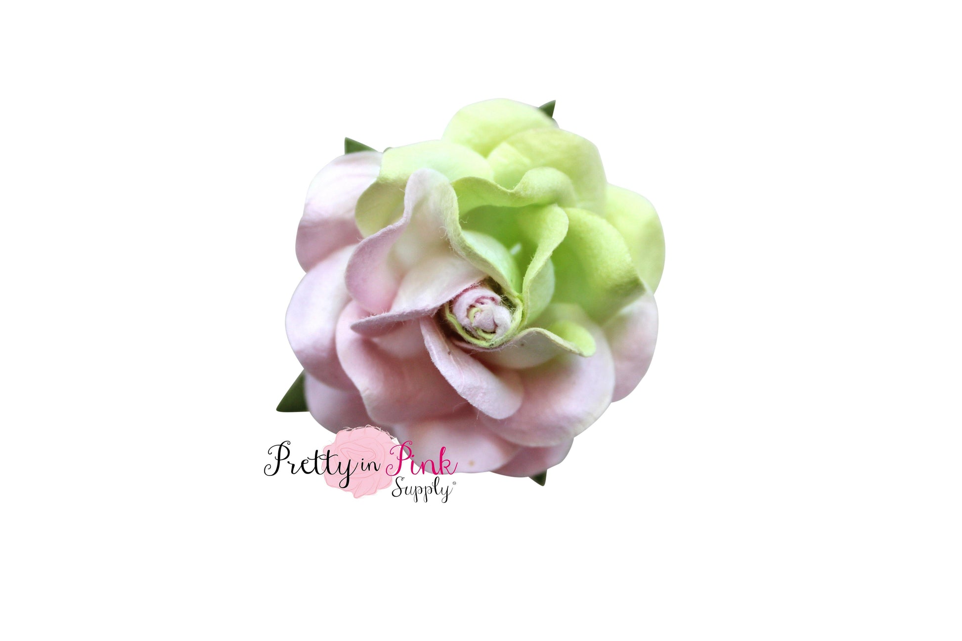 1.5" PREMIUM Light Pink/Light Green Paper Rose - Pretty in Pink Supply