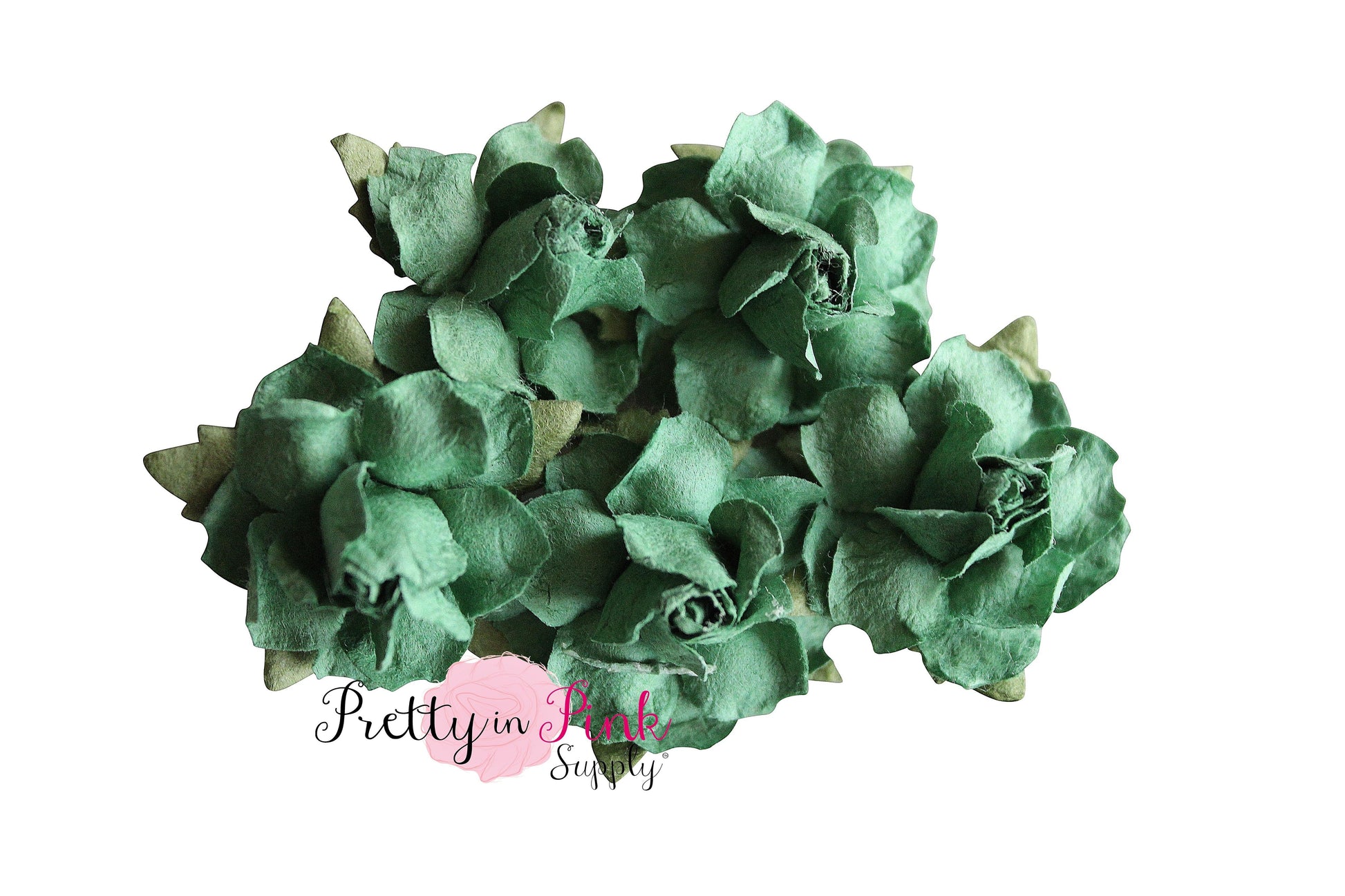 1" PREMIUM Fern Green Paper Flowers - Pretty in Pink Supply