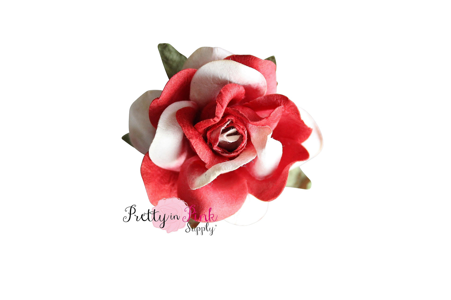 1.5" PREMIUM Red/White Paper Rose - Pretty in Pink Supply