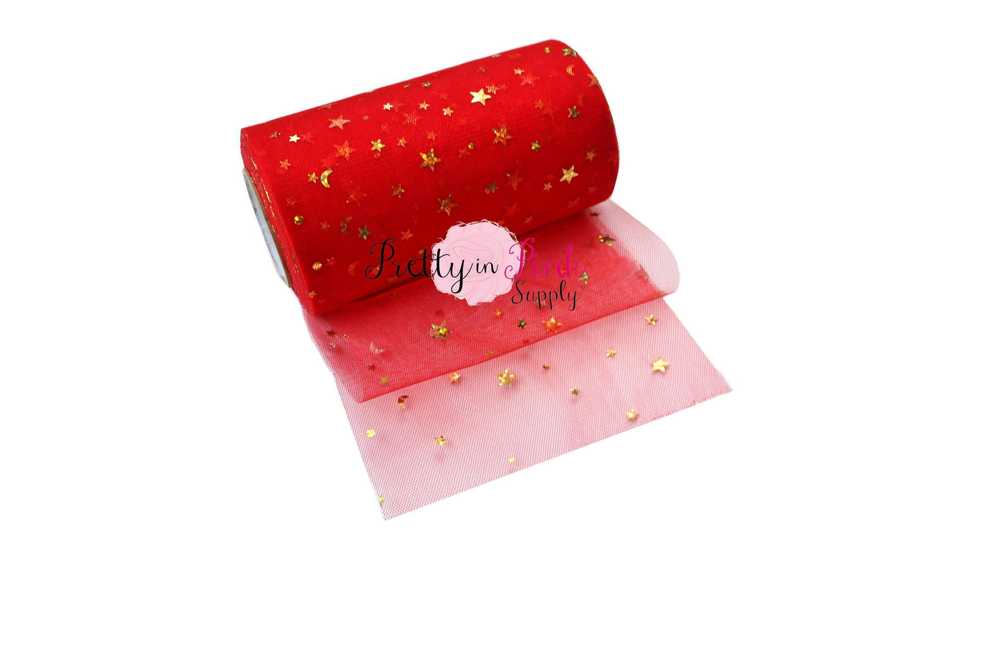5" Red/Gold Star/Moon Tulle - Pretty in Pink Supply