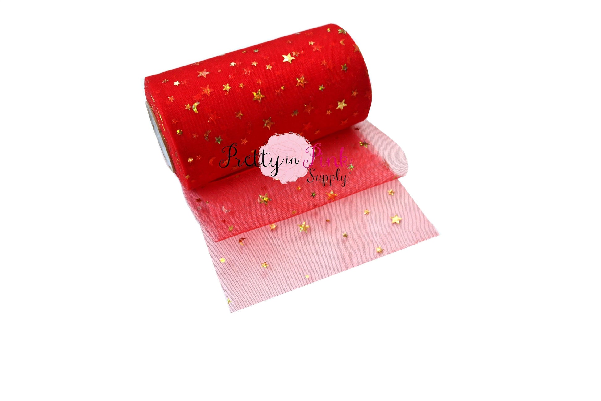 5" Red/Gold Star/Moon Tulle - Pretty in Pink Supply