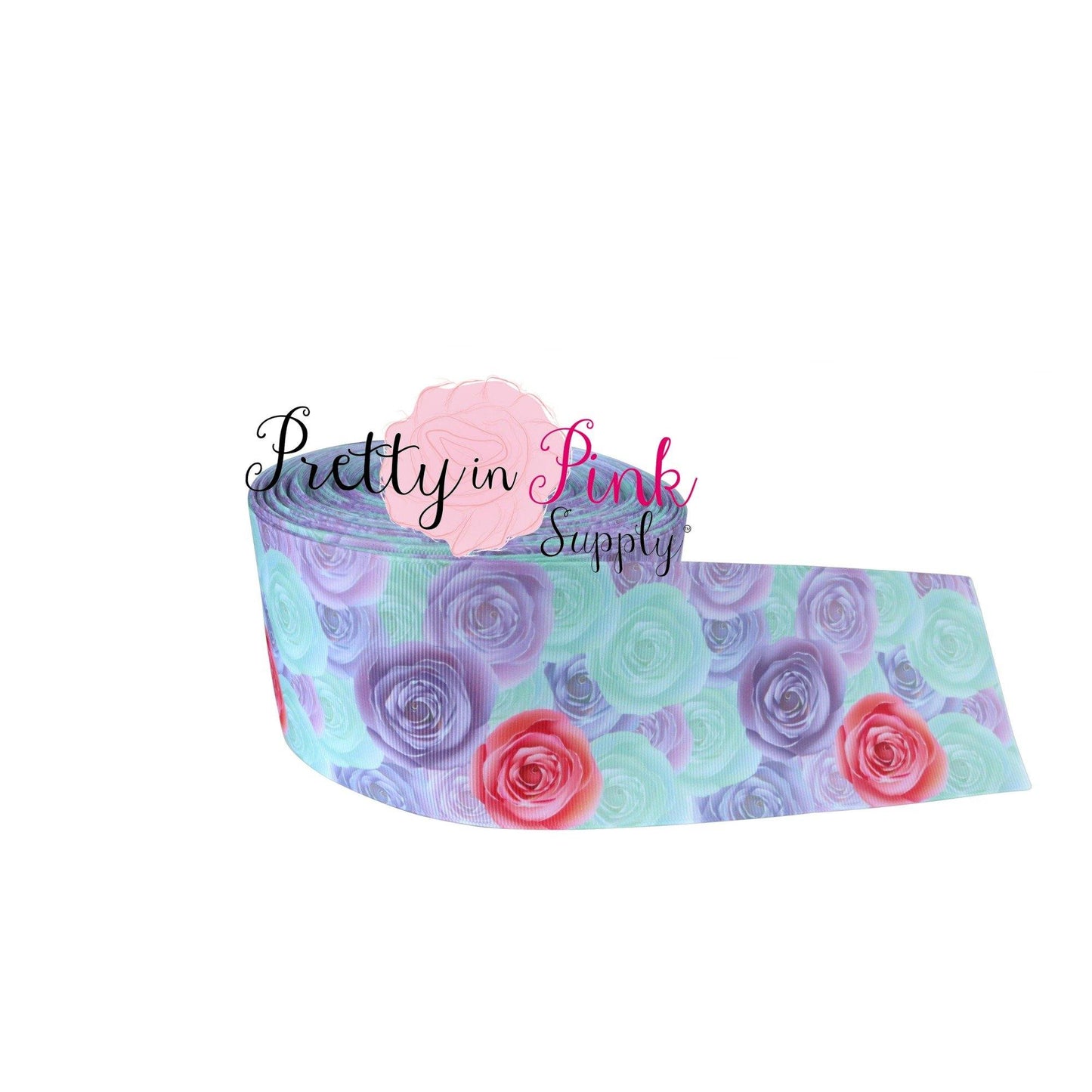 3" Lavender/Mint/Coral ROSE Grosgrain RIBBON - Pretty in Pink Supply