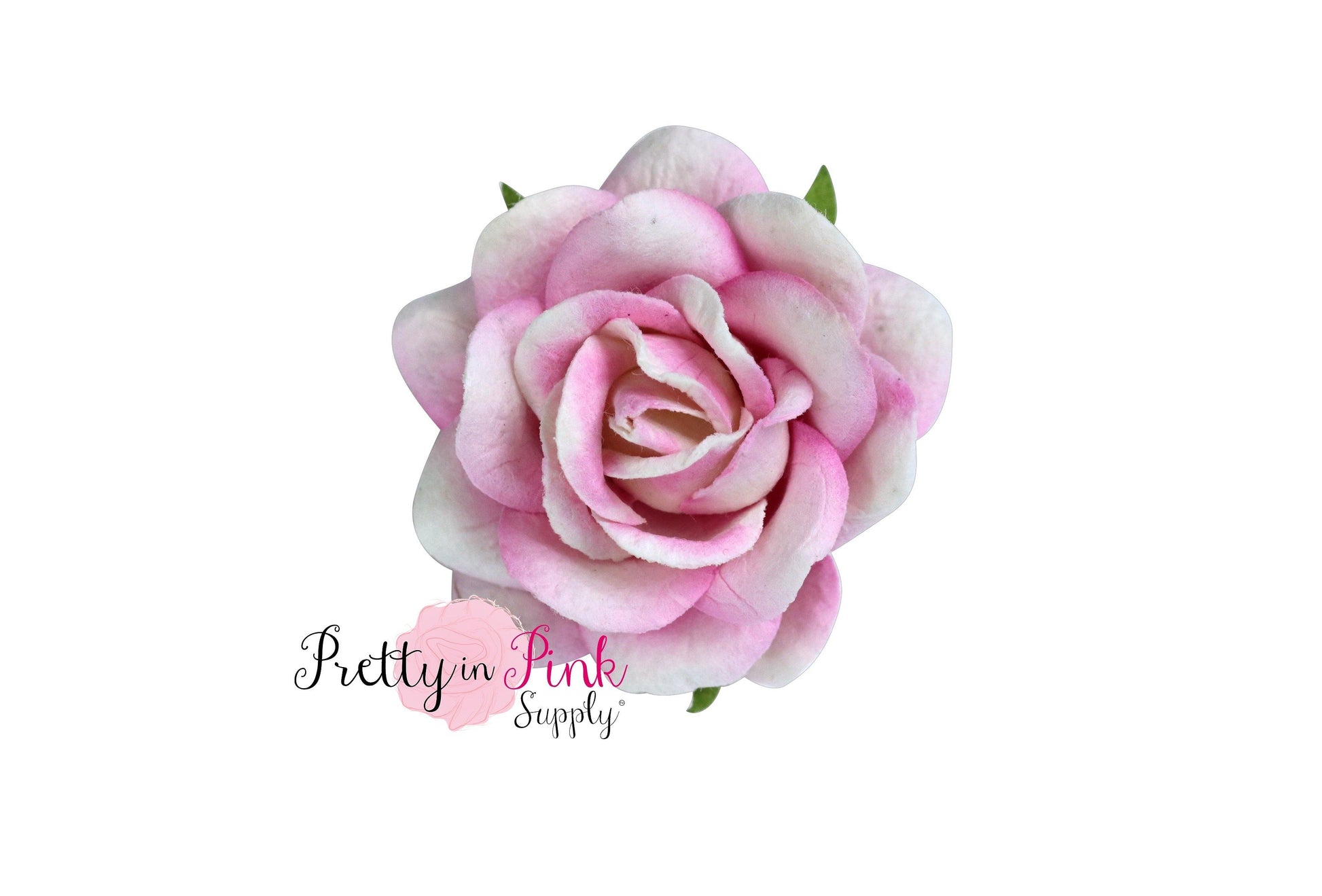 1.5" PREMIUM White/Pink Paper Rose - Pretty in Pink Supply