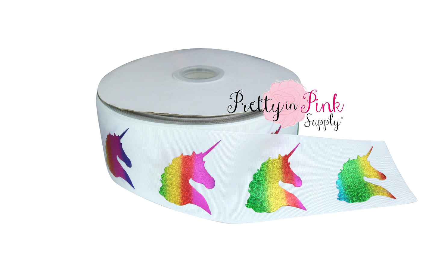 3" Rainbow Holographic Unicorn WHITE Grosgrain RIBBON - Pretty in Pink Supply