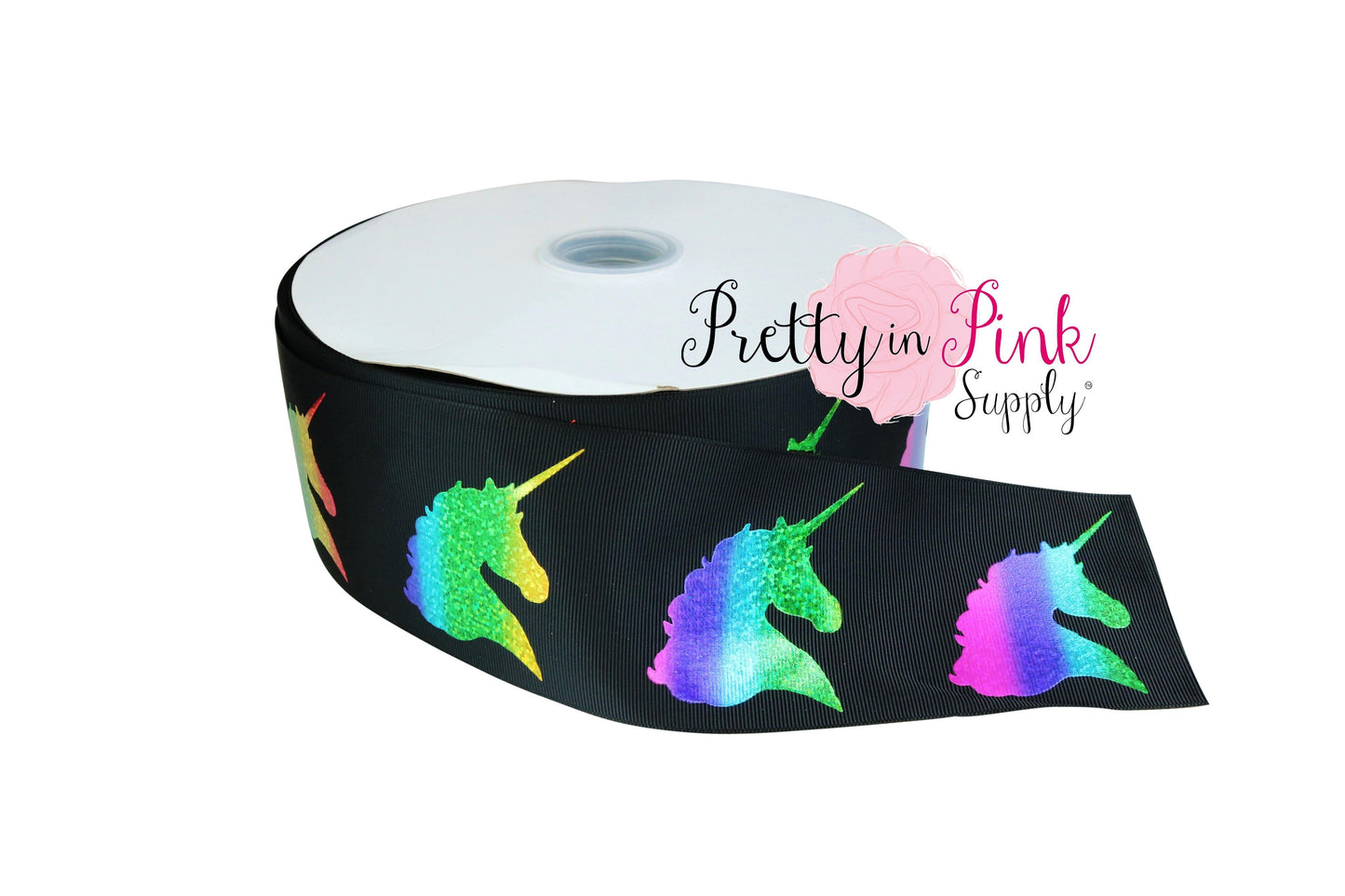 3" Rainbow Holographic Unicorn BLACK Grosgrain RIBBON - Pretty in Pink Supply
