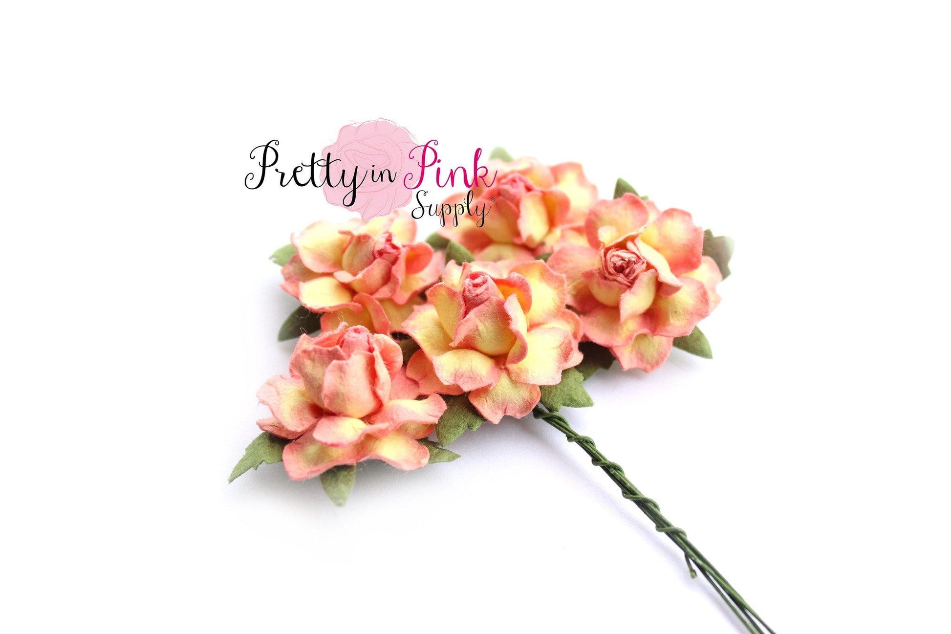 1" PREMIUM Yellow with Peach Edges Paper Flowers - Pretty in Pink Supply