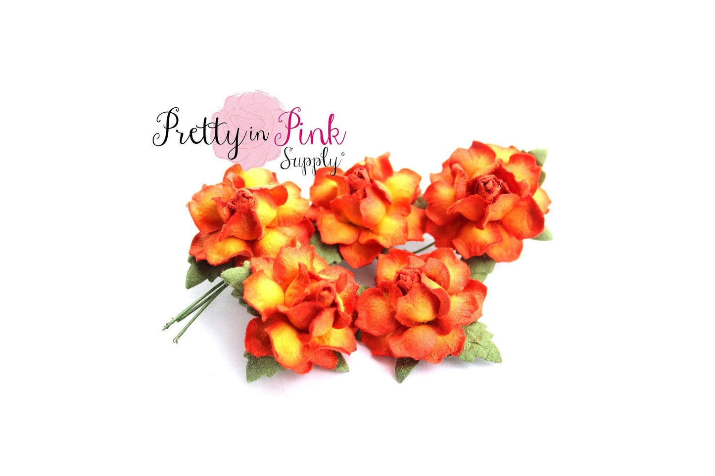 1" PREMIUM Yellow with Orange Edges Paper Flowers - Pretty in Pink Supply
