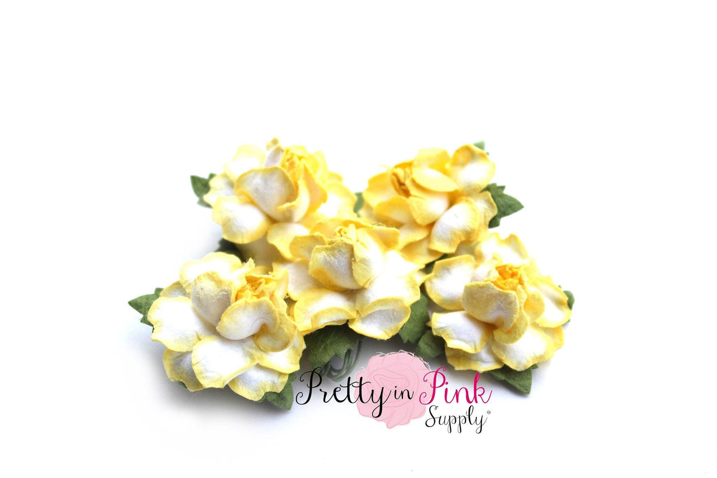 1" PREMIUM White with Yellow Tip Paper Flowers - Pretty in Pink Supply