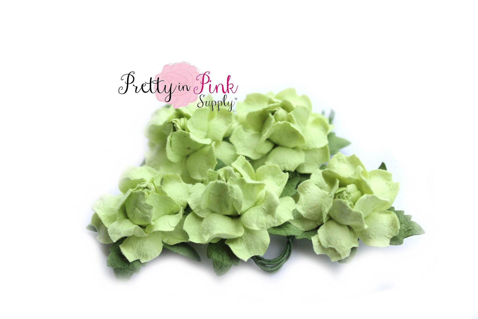 1" PREMIUM Pale Green Paper Flowers - Pretty in Pink Supply
