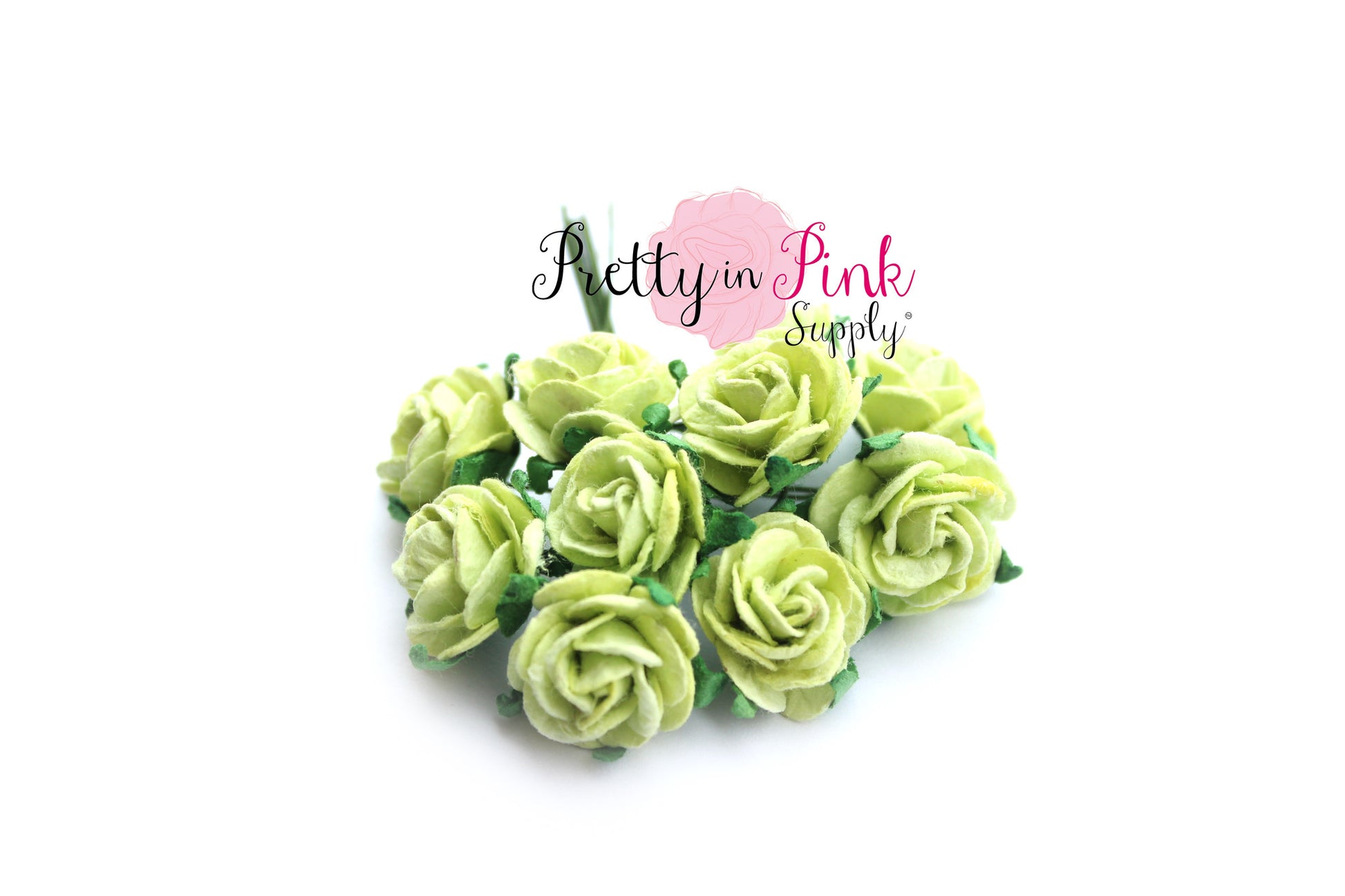 3/4" Pale Green Premium Paper Flowers - Pretty in Pink Supply