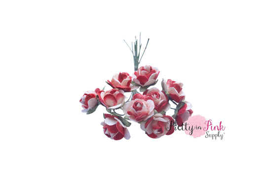 3/4" Off White/Red Premium Paper Flowers - Pretty in Pink Supply